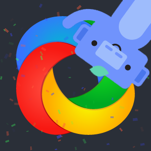 Screenshot depicting a Wumpus character surrounded by confetti.